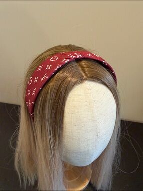 Kids Satin Headband in Burgundy with White Pattern - Fashion Hair Accessory